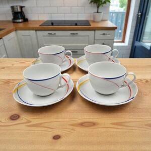 Studio Nova Cortina Primary Cup & Saucer Set of 4 Japan 1987 Red Blue Yellow